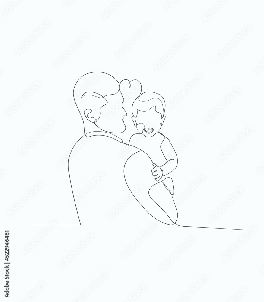 Father with his baby son Continuous Line Art Drawing Father with his baby son Continuous Line Art Drawing