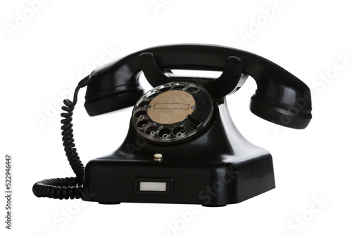 Vintage black bakelite telephone isolated with transparent background