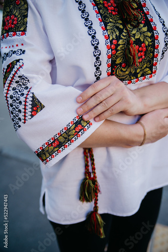 Elements of an embroidered shirt with national motifs and a retro pattern