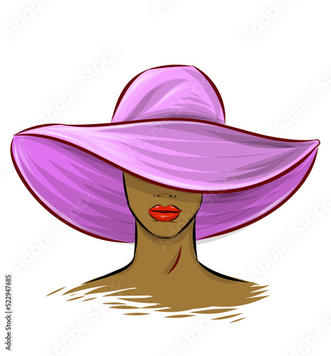 Beautiful black woman with  hat. illustration
