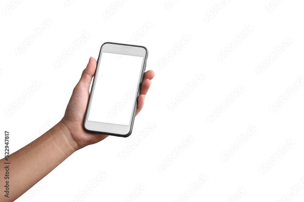 Isolated blank touchscreen mobile phone holding in hands. Isolated blank touchscreen mobile phone holding in hands.