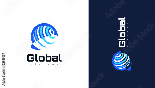 Blue Global Logo Design. World Logo or Icon. Suitable for Business and Technology Logos