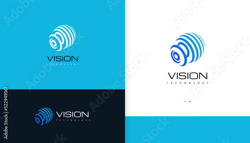 Modern Eye Vision Logo. Abstract Camera or CCTV Logo Design. Suitable for Business and Technology Logos. Futuristic Media Icon