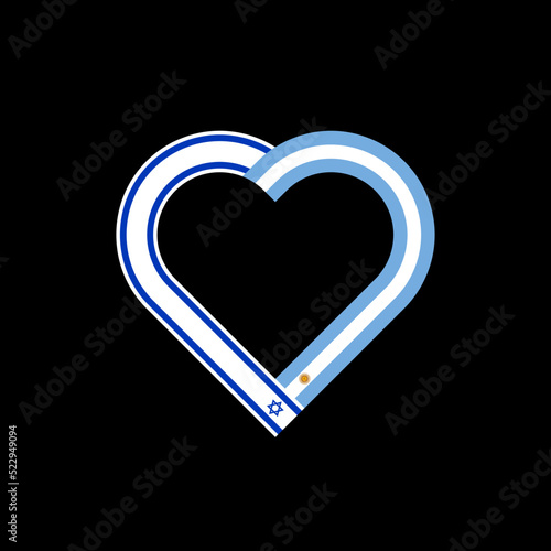unity concept. heart ribbon icon of israel and argentina flags. vector illustration isolated on black background