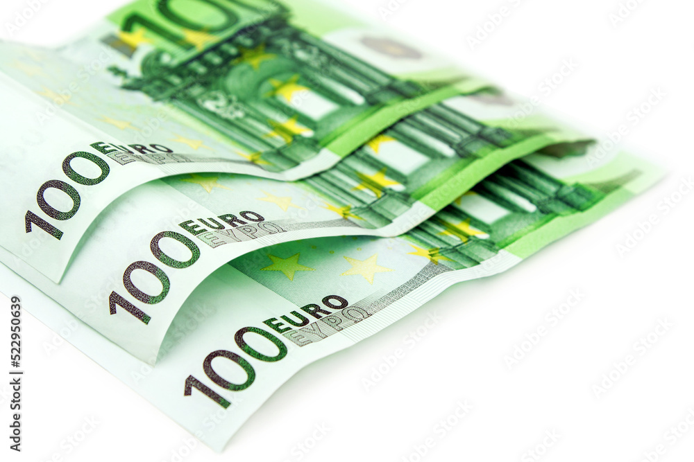 300 Euro Geldscheine auf weissem Hintergrund - obrazy, fototapety, plakaty 