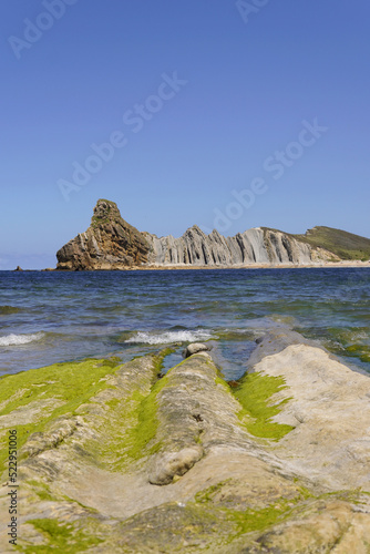 Landscape of rock and sea in costa Quebrada of Liencres, Cantabria in Spain