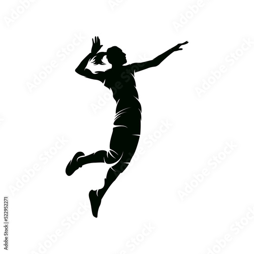 Women Volleyball Player Silhouette - Volleyball women jumping smash silhouette isolated on with backgroun-  vector illustration