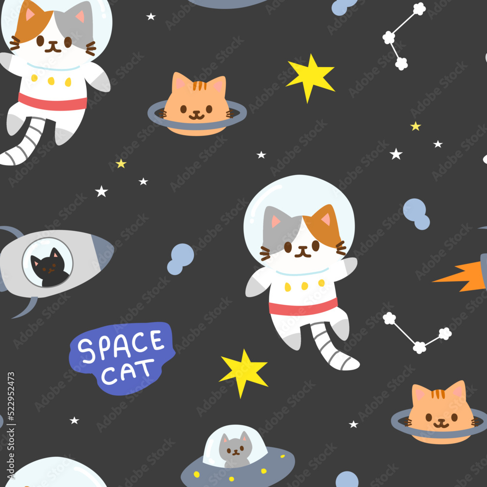 Naklejka premium Seamless Pattern Cat Space Astronaut