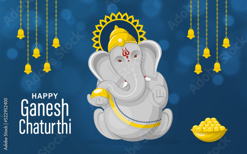 Happy festival of Ganesh Chaturthi with gold lord Ganesha illustration