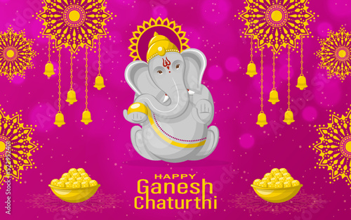 Happy festival of Ganesh Chaturthi with gold lord Ganesha illustration