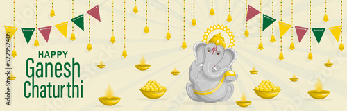 Happy festival of Ganesh Chaturthi with gold lord Ganesha illustration