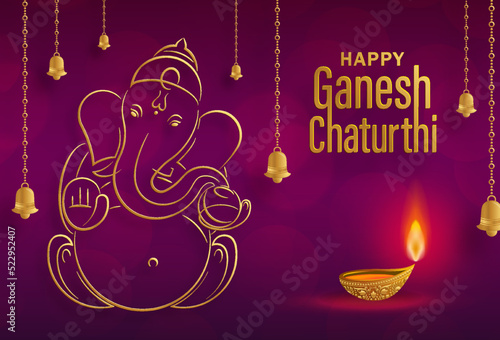 Happy festival of Ganesh Chaturthi with gold lord Ganesha illustration