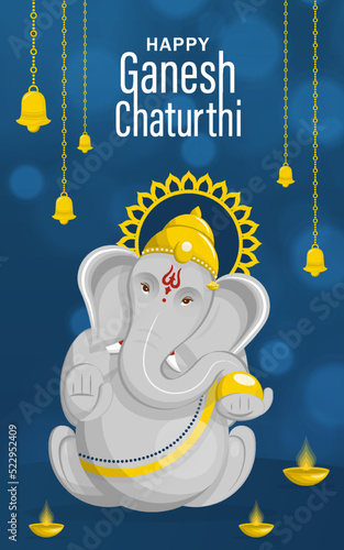 Happy festival of Ganesh Chaturthi with gold lord Ganesha illustration