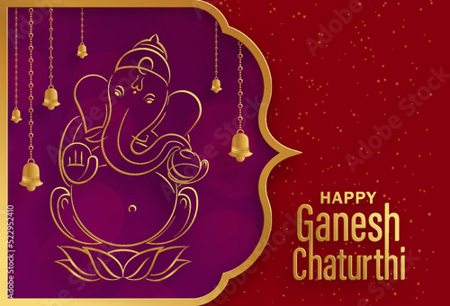 Happy festival of Ganesh Chaturthi with gold lord Ganesha illustration