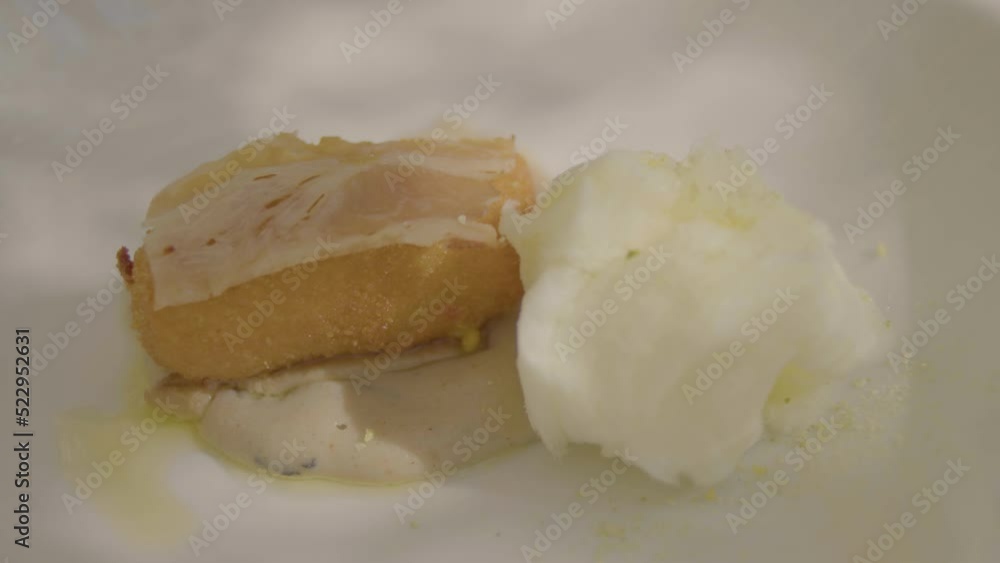 4K Slow Mo - Professional Chefs cooking in a cooking contest - grilled tuna, dumplings, risotto, paella, Iberian ham, croquettes