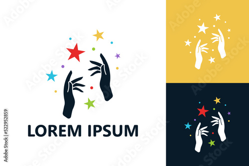 Reach star, magic hand logo template design vector