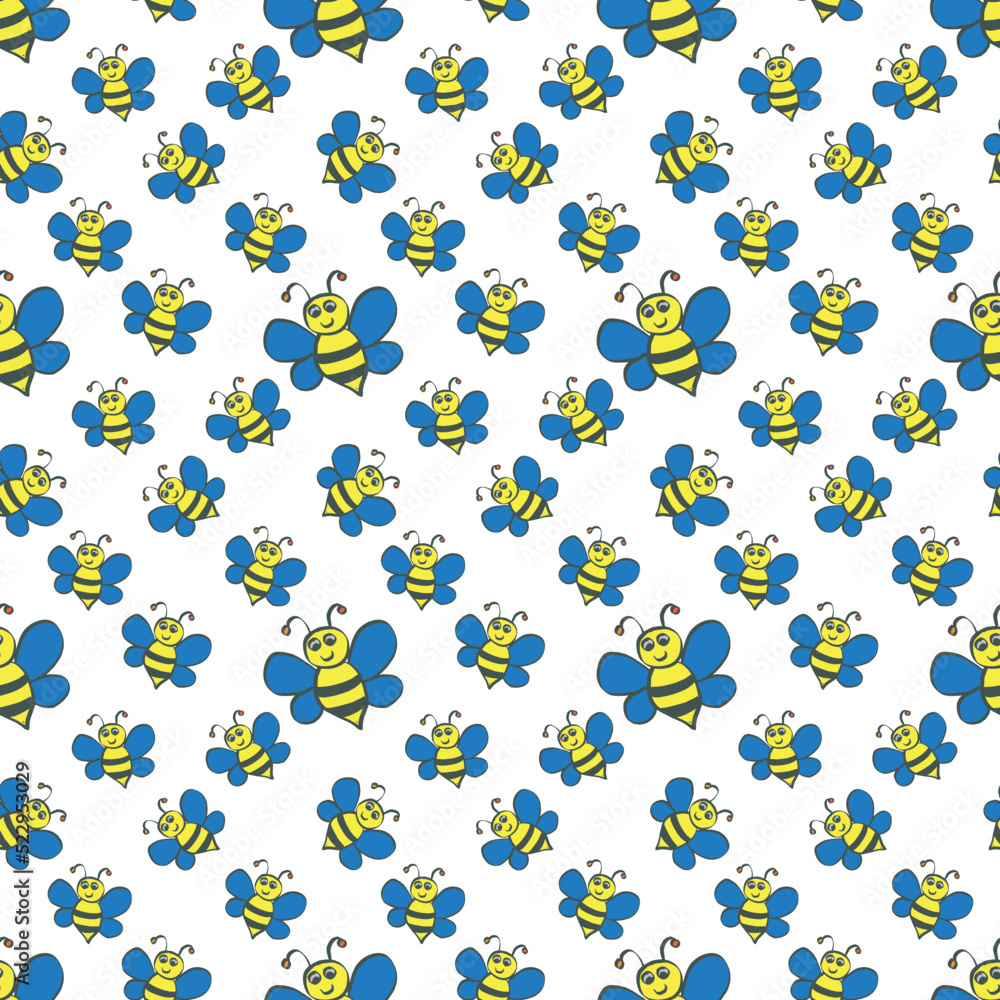 Bee Vector illustration. Seamless patterns. Fun shapes. 