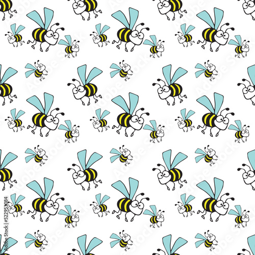 Bee Vector illustration. Seamless patterns. Fun shapes. 