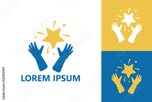 Hand reach star logo template design vector