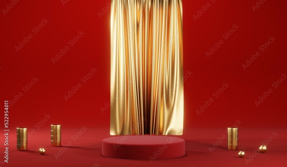 3D rendering of blank product background for cream cosmetics Modern red podium background 3D rendering of blank product background for cream cosmetics Modern red podium background