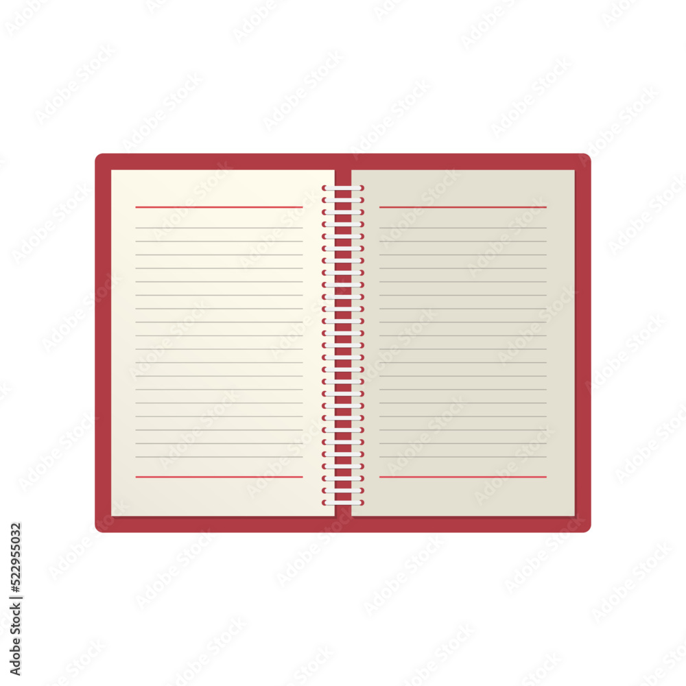 Empty red open paper notebook isolated on white background - vector Empty red open paper notebook isolated on white background - vector