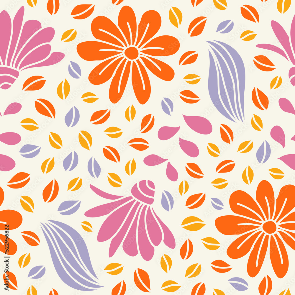 Floral seamless pattern with daisy flowers. Trendy cute design for