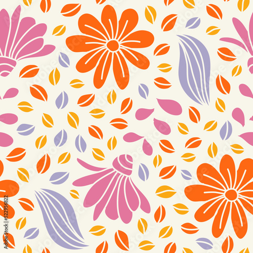 Floral seamless pattern with daisy flowers. Trendy cute design for wallpaper, textile design, packing, fabric, paper, print. Abstract background. Cute fairy design. Modern groovy design