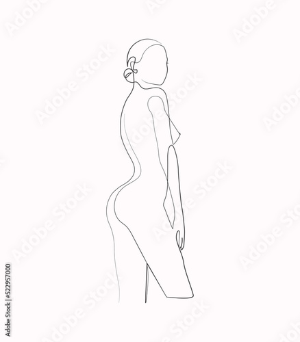 Sexy beautiful girl stylish woman figure one line art drawing minimal linear illustration