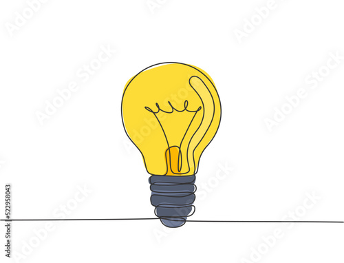 One single line drawing of clean glass lightbulb for electricity company logo identity. Power electric icon concept. Trendy continuous line draw design vector illustration