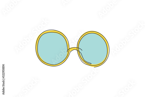 One continuous line drawing of nerd old round shaped glasses logo icon. classic glasses frame for optical shop logotype symbol template concept. Trendy single line draw design vector illustration