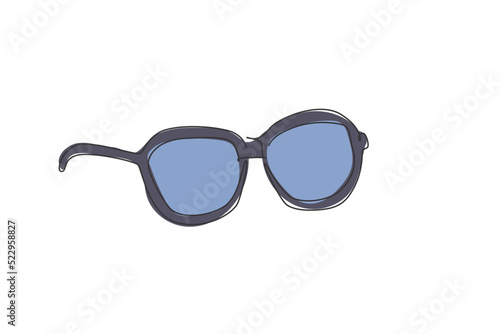 One continuous line drawing of modern sunglasses for optical shop logo icon. Fashion style glasses logotype symbol template concept. Trendy single line draw design vector illustration