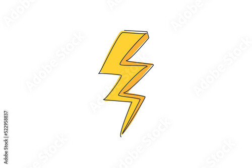 Single continuous line drawing of thunder bolt lightening for electricity company logo label. Power energy up logotype icon concept. Modern one line draw graphic design vector illustration