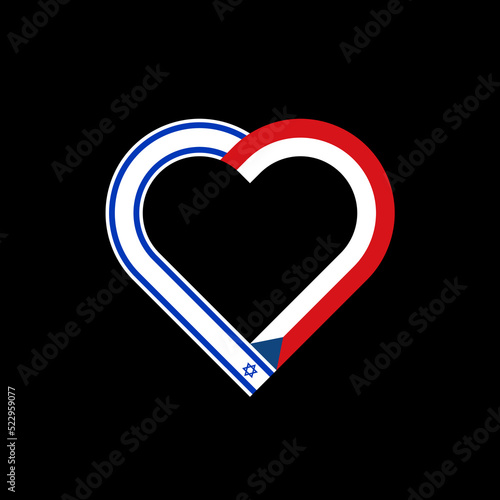 unity concept. heart ribbon icon of israel and czech republic flags. vector illustration isolated on black background