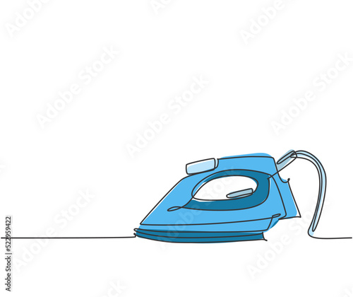Single continuous line drawing of electric cloth ironing household utensil. Electronic home appliance concept. Modern one line draw design graphic vector illustration