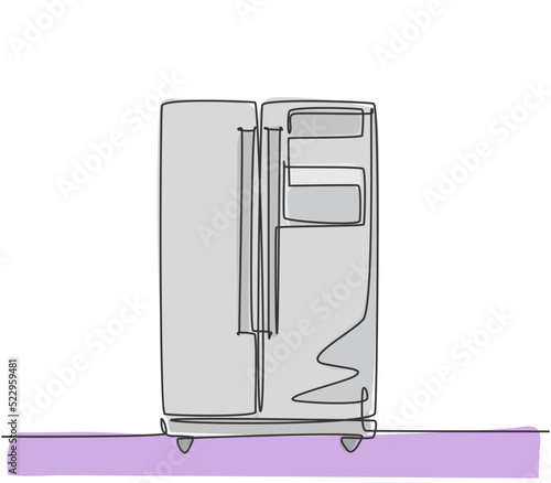 Single continuous line drawing of luxury two door refrigerator household utensil. Electronic home appliance concept. Modern one line draw design graphic vector illustration