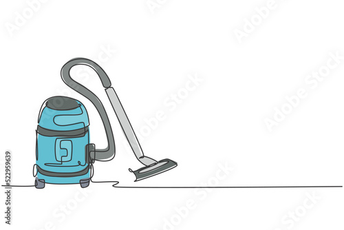 Single continuous line drawing of electric vacuum cleaner household utensil. Electronic wireless robot cleaning home appliance concept. Modern one line draw design graphic vector illustration