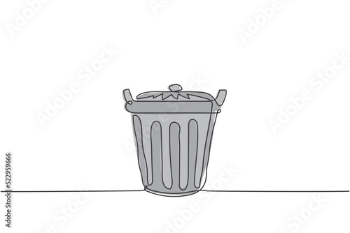 One continuous line drawing of metal recycle bin home appliance. Stainless steel dustbin household tools template concept. Trendy single line draw design vector graphic illustration