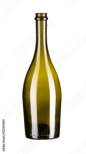Empty champagne bottle isolated on white background