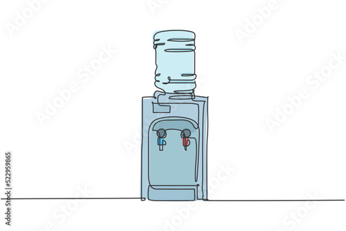 Single continuous line drawing ofwater dispenser with plastic gallon household utensil. Electronic home appliance concept. Modern one line draw design graphic vector illustration