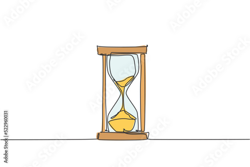 One continuous line drawing of old classic hourglass. Sand glass for showing deadline time at business metaphor concept. Trendy single line draw design vector graphic illustration