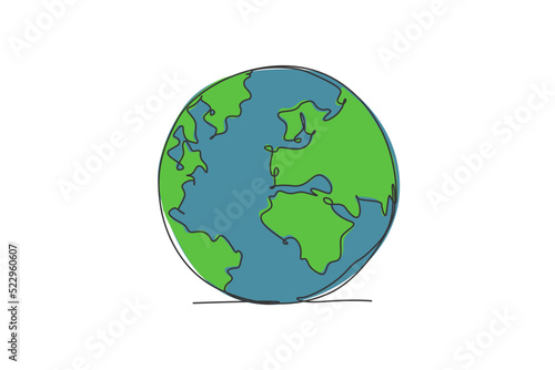 Single one line drawing of round globe earth. Earth icon silhouette for education concept. Infographic territory geography presentation isolated on white background. Design vector graphic illustration