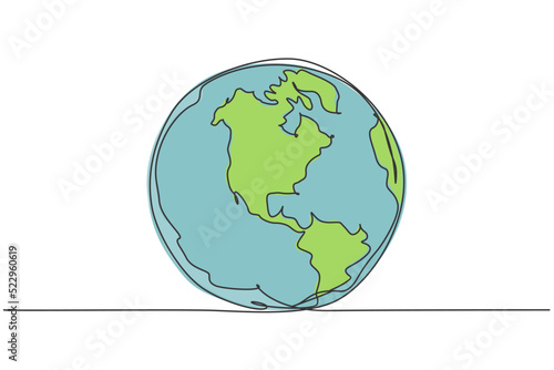 Round earth globe. Continuous one line drawing of world map minimalist vector illustration design on white background. Simple line draw modern graphic style. Hand drawn graphic concept for education