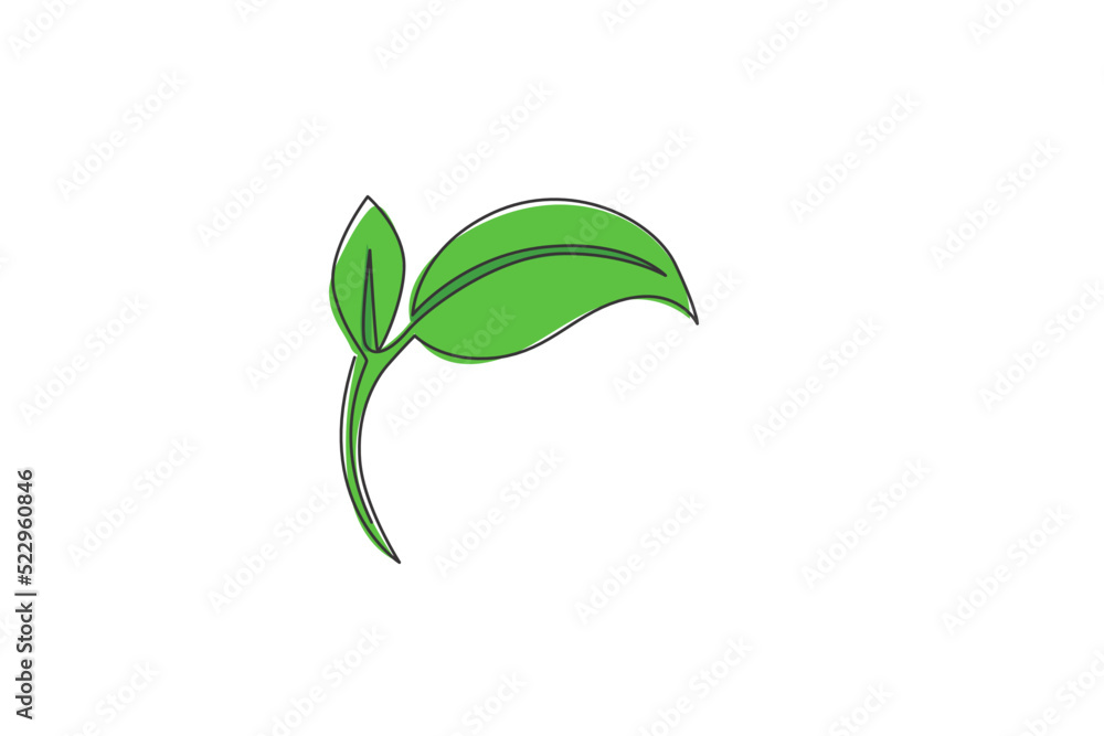 Green leaf. Continuous one line drawing of leaf tree minimalist vector illustration design on white background. Isolated simple line modern graphic style. Hand drawn graphic concept for spa logo Green leaf. Continuous one line drawing of leaf tree minimalist vector illustration design on white background. Isolated simple line modern graphic style. Hand drawn graphic concept for spa logo
