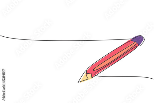 Continuous one line drawing wooden pencil for writing on paper. Back to school hand drawn minimalism concept. Single line draw design for education vector graphic illustration