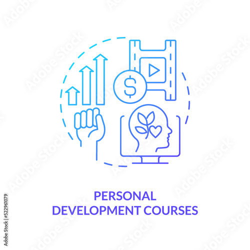 Personal development courses blue gradient concept icon. Gain skills. Online tutorial idea abstract idea thin line illustration. Isolated outline drawing. Myriad Pro-Bold font used