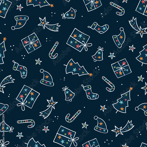 Beautiful christmas doodles seamless pattern - hand drawn and detailed, great for christmas textiles, banners, wrappers, wallpapers - vector surface design