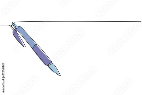 Single one line drawing of classic ballpoint. Pen icon. Back to school minimalist, education concept. Continuous simple line draw style design graphic vector illustration