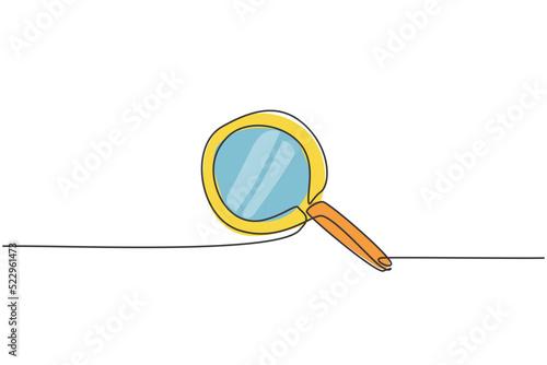 Continuous one line drawing magnifier zoom. Back to school hand drawn minimalism concept. Search discovery icon on internet website. Single line draw design for education vector graphic illustration