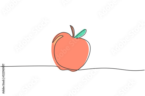 Continuous one line drawing fresh apple fruit. Food for packed meal at school. Lunch packed hand drawn minimalism concept. Single line draw design for education vector graphic illustration