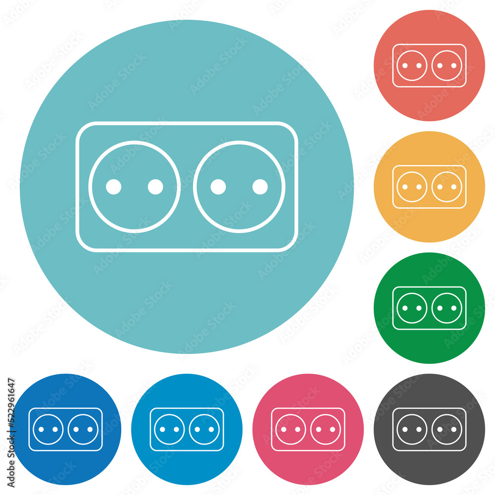 Electrical outlet with two sockets outline flat round icons Electrical outlet with two sockets outline flat round icons